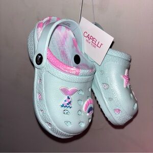 Capelli New York Clogs Girls 8 Water Shoes Kids Slip On Strap Light Blue Mermaid